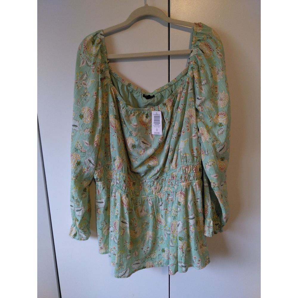 Torrid Floral Smocked Waist Square Neck Puff Sleeves Top Size 4/4x Cottage Boho